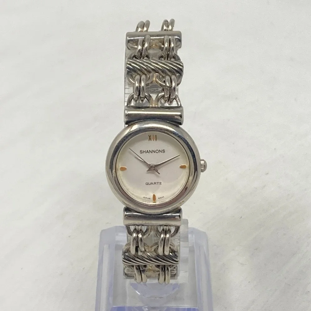 Vtg Shannons Watch Women 25mm Silver Tone Chain Link Band New Battery 6.5